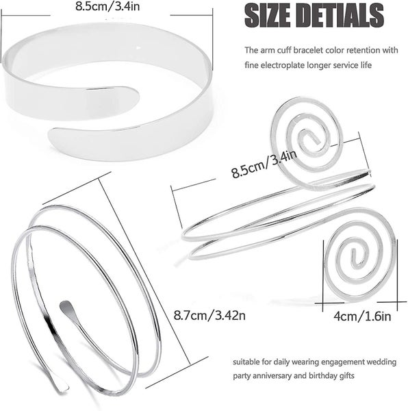 6 Pieces Of Arm Cuffs, Upper Arm With Cuff Bracelets, Ladies Silver Gold Adjusta Carousel 4