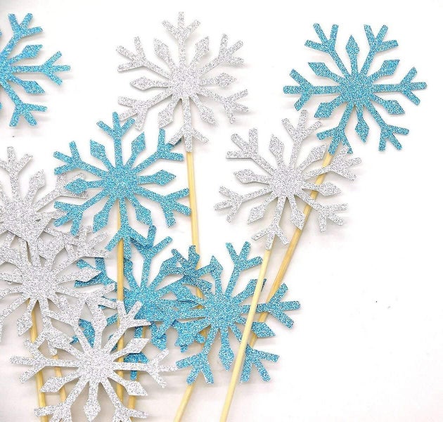 20 Counts Wedding Cake Decorating Frozen Cupcake Toppers Toothpicks, Sliver/blue Carousel 1