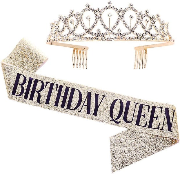 "birthday Queen" Sash & Rhinestone Tiara Kit - 21st 30th Birthday Gifts Birthday Carousel 1