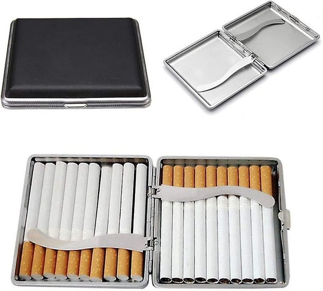 2 Pieces Leather Metal Cigarette Case For 20 Cigarettes (black)