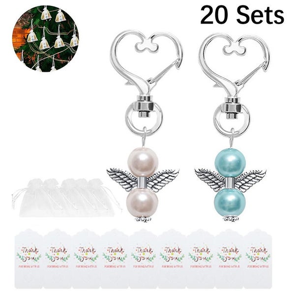 20 Pieces Angel Design Keychain Favors Set Include Angel Pearl Keychains White O Carousel 2