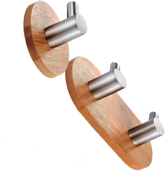 Heavy Duty Bamboo & Stainless Steel No Trace Adhesive Hook (1-hook + 2-hook) Carousel 1