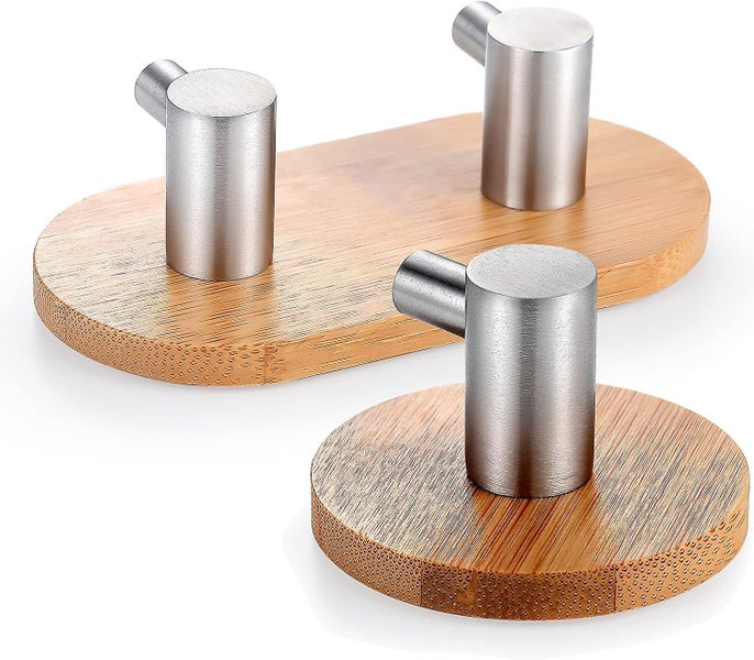 Heavy Duty Bamboo & Stainless Steel No Trace Adhesive Hook (1-hook + 2-hook) Carousel 2