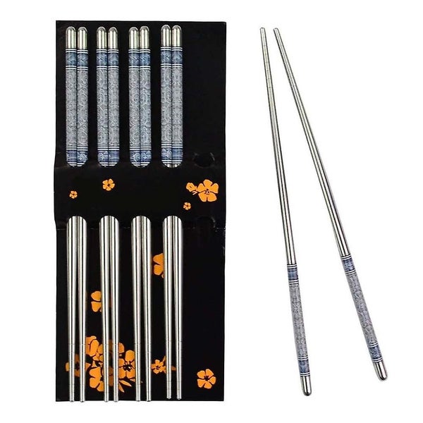 5 Pairs Blue And White Porcelain Pattern Stainless Steel Non-slip Chinese Chopst629306996125461126