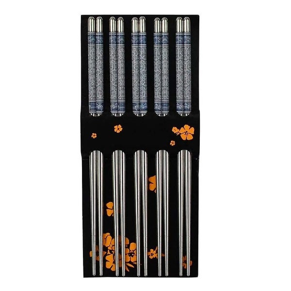 5 Pairs Blue And White Porcelain Pattern Stainless Steel Non-slip Chinese Chopst62930699612546111