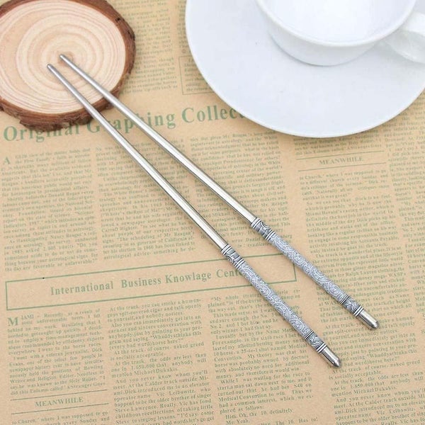 5 Pairs Blue And White Porcelain Pattern Stainless Steel Non-slip Chinese Chopst62930699612546112