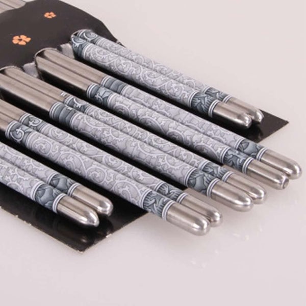 5 Pairs Blue And White Porcelain Pattern Stainless Steel Non-slip Chinese Chopst62930699612546113