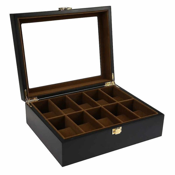 10 Grids Wooden Watch Box Jewelry Display Storage Organizer Carousel 1