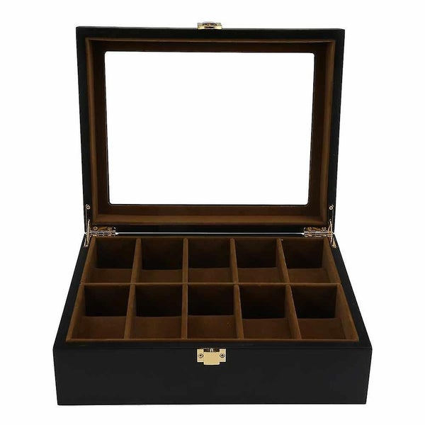 10 Grids Wooden Watch Box Jewelry Display Storage Organizer Carousel 2