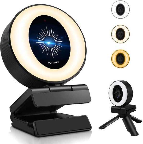 1080p Webcam With Microphone And Lighting, 3-level Adjustable Brightness, Plug A Carousel 1