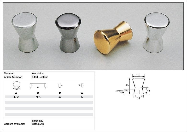 Kethy Cabinet Knob F404 F Series Hourglass 17mm Aluminium Carousel 2