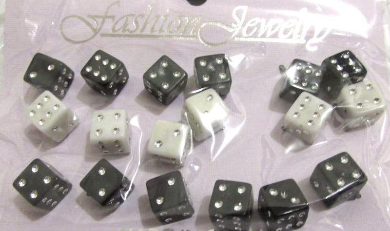 White dice earrings, one pair. Carousel 1