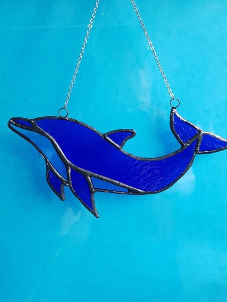Blue Dolphin Stained Glass Lightcatcher Carousel 1
