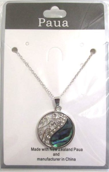 Elegant paua and scrolled metal pendant Carousel 1