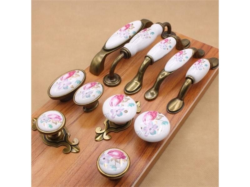 Vintage Ceramic Color Cabinet Knobs And Handles China Flower Furniture Hardware Carousel 2