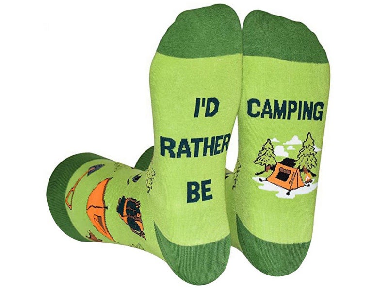 Pair of Unisex Funny Sport Socks Novelty Gift I Would Rather Be Camping Carousel 1