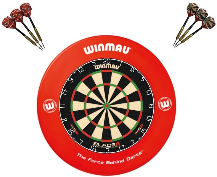 Winmau Blade 6 Dartboard, Surround and Darts Set - 3 Colours Carousel 1