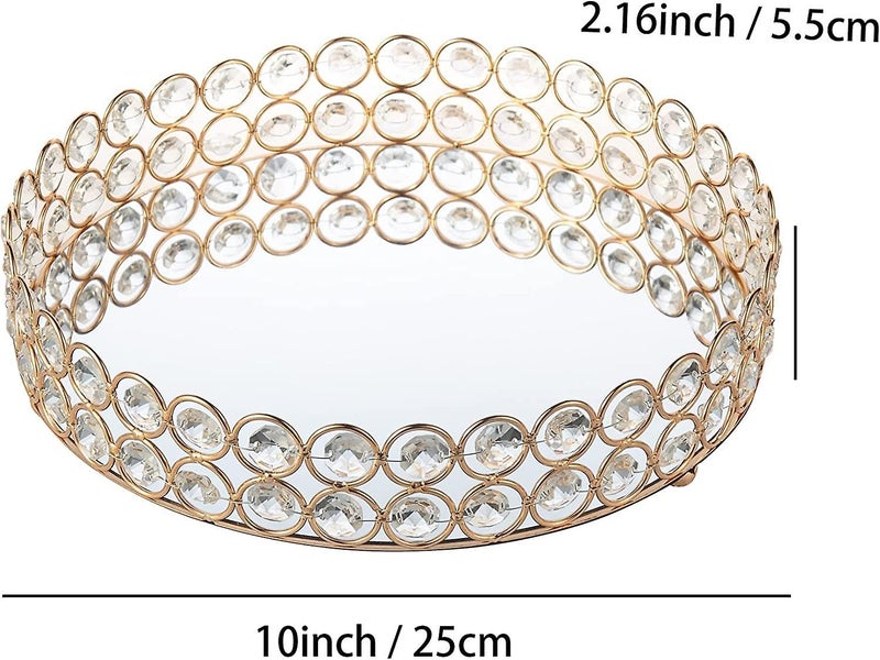 Crystal Cosmetic Makeup Tray Jewelry Trinket Tray Organizer Vanity Tray Mirrored Carousel 2