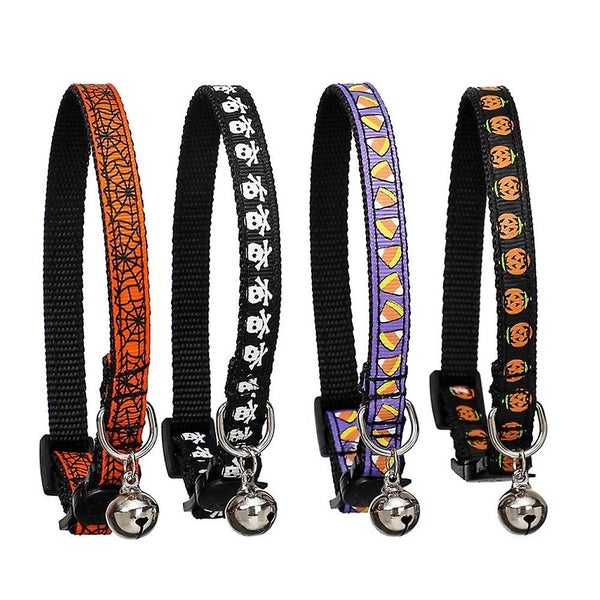 4 Pack Halloween Cat Collar Breakaway With Bell,pumpkin Collars For Cats Carousel 1