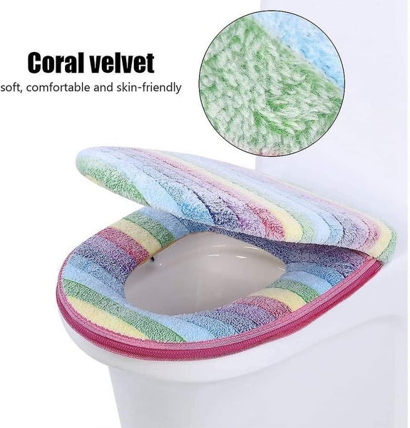 Toilet Seat Cover Pads Washable Bathroom Soft Thicker Warmer Washable Cloth Toil Carousel 2