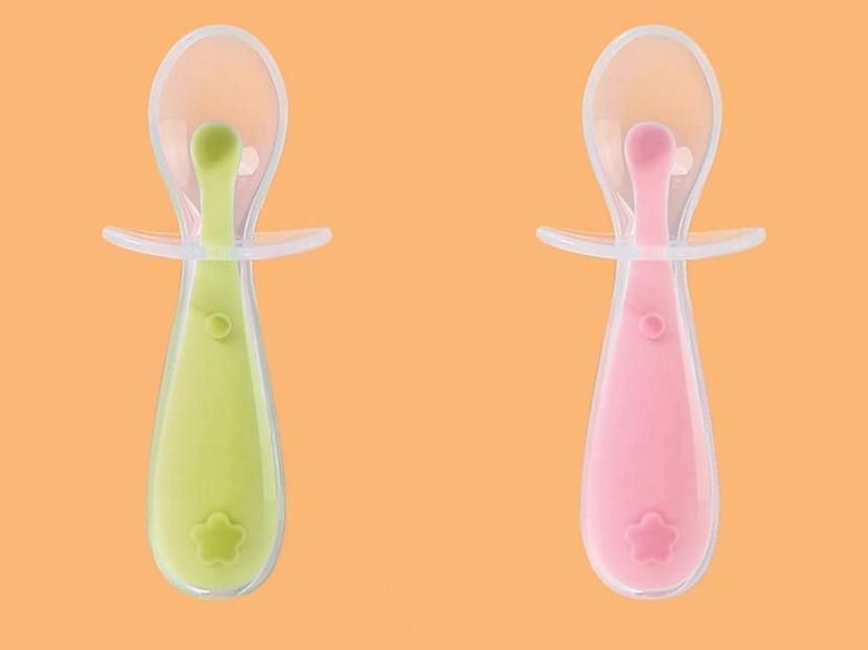 Gentle Scoop Baby Silicone Trainer Spoons With Choke Guard, 4pk, Pink/purple Carousel 2