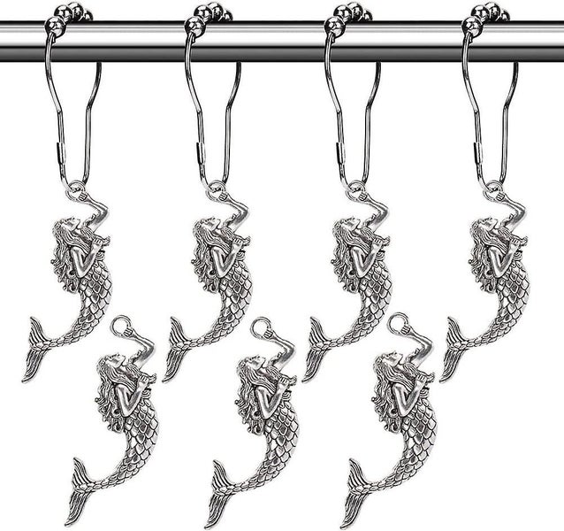 Mermaid Shower Curtain Hooks Rings - Silver Curtain Hangers, Decorative Hooks Fo Carousel 1