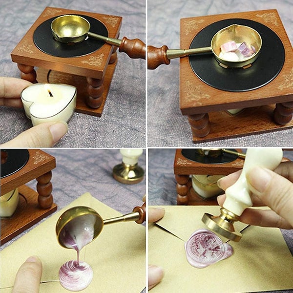 Wax Seal Kits Sealing Wax Warmer With Copper Heating Spoon And Heart Shape Candl Carousel 2
