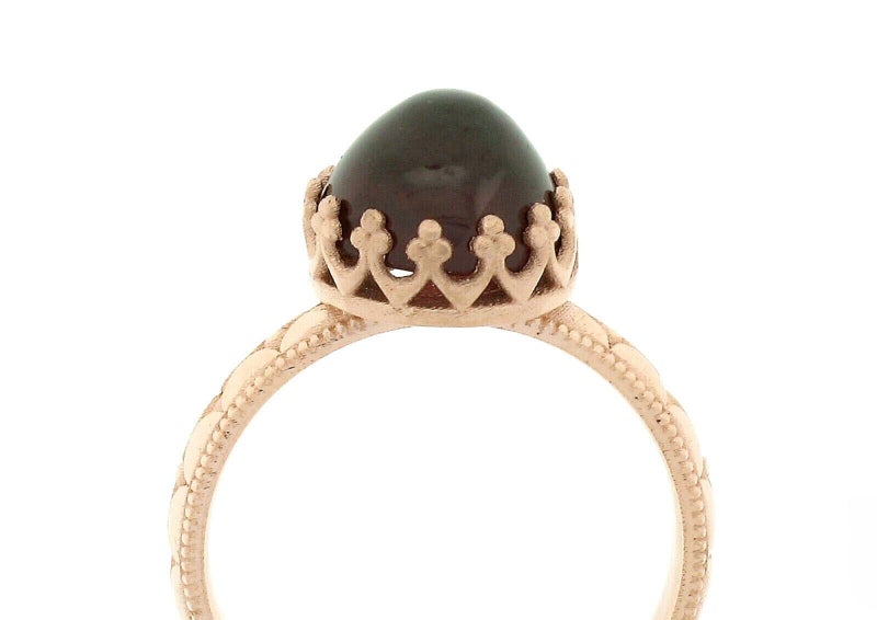 Victorian Inspired 14K Rose Gold 3.34ctw Cabochon Garnet Solitaire Etching Ring Carousel 2