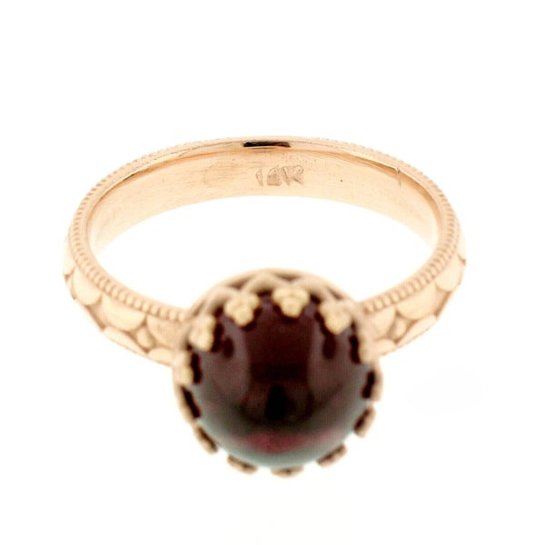 Victorian Inspired 14K Rose Gold 3.34ctw Cabochon Garnet Solitaire Etching Ring Carousel 7