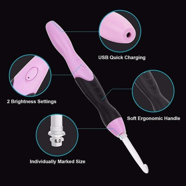 Bran Lighted Crochet Hook Set,9 Size Interchangeable Heads 2.5mm To 6.5mm With E Carousel 4