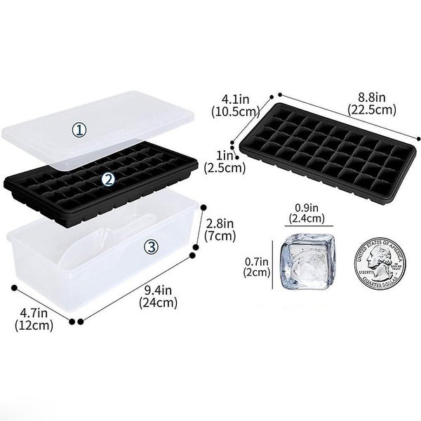 Bran Ice Cube Tray With Lid And Bin|44 Silicone Ice Tray| Flexible Safe Ice Cube Carousel 2