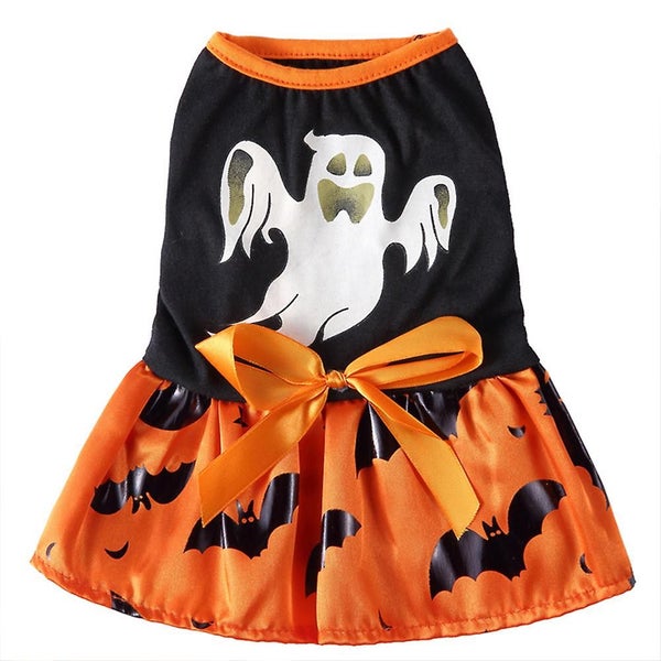 Dog Dress For Halloween Holiday Theme Ghost Bat Pattern Dog Skirt For Dogs Cats Carousel 1