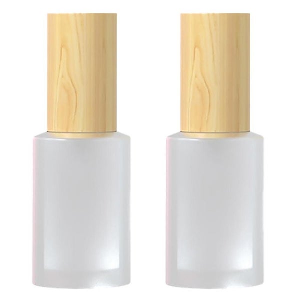 Bran 2pcsfrosted Glass Lotion Pump Bottle With Wood Grain Cover,refillable Empty Carousel 1