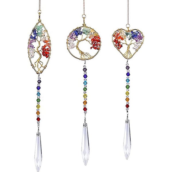 3pcs Crystal Suncatchers Tree Of Life Charm Prism Chakra Pendant For Home Garden Carousel 1