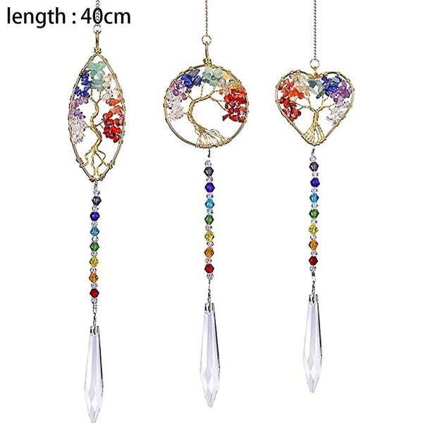 3pcs Crystal Suncatchers Tree Of Life Charm Prism Chakra Pendant For Home Garden Carousel 2