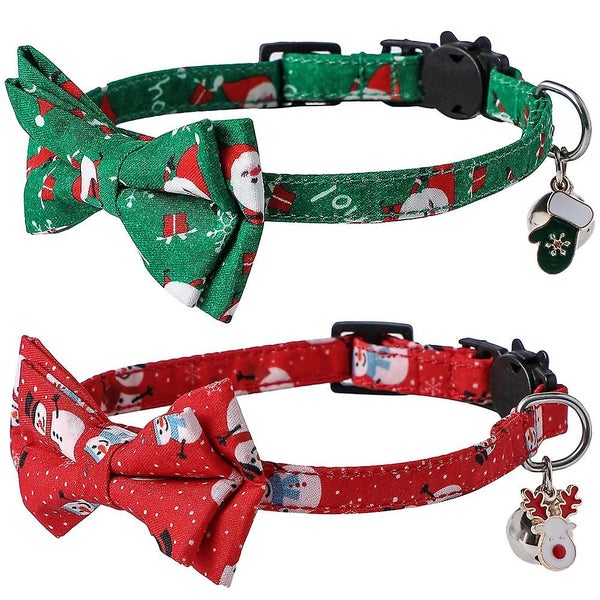 2 Pack Christmas Cat Collar Breakaway With Removable Bow Tie With Bell Adjustabl Carousel 1
