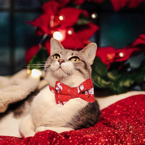 2 Pack Christmas Cat Collar Breakaway With Removable Bow Tie With Bell Adjustabl Carousel 5