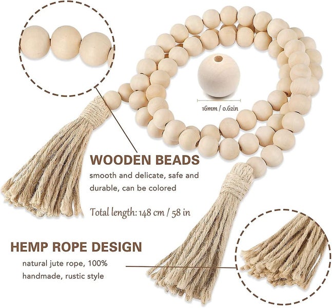 Wood Bead Garland 58 In Coffee Table Decor Wood String Beads Farmhouse B Carousel 2