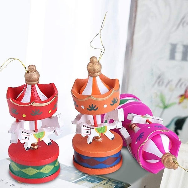 6pcs / Set Vintage Horse Carousel Wooden Music Box Mini Christmas Tree Pendant C Carousel 2