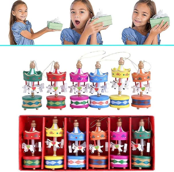 6pcs / Set Vintage Horse Carousel Wooden Music Box Mini Christmas Tree Pendant C Carousel 5