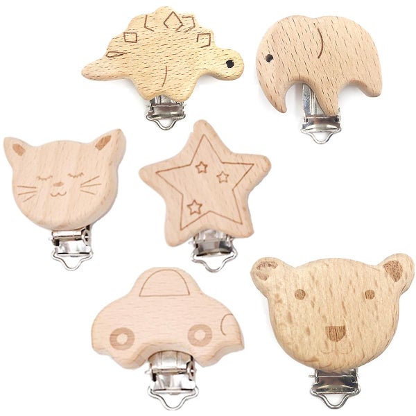 6 Stck Baby Clip Schnuller Clip Nuckelclip Metall Holz Schnullerclip Sugling Sch Carousel 1