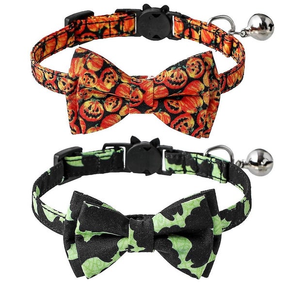Halloween Cat Collar Breakaway With Bow Tie Bell, 2 Pack Adjustable Kitten Colla Carousel 1
