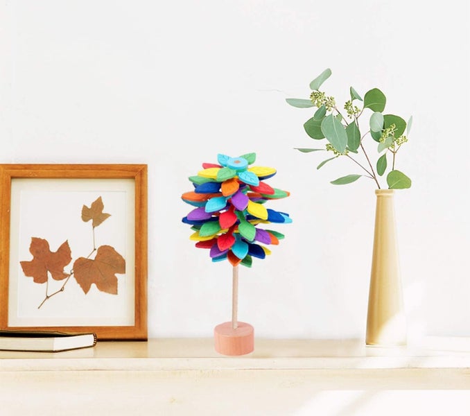 Wooden Office Home Toys Stress Relief Toy - Leaf-shaped Display Stand Holder Dec Carousel 5