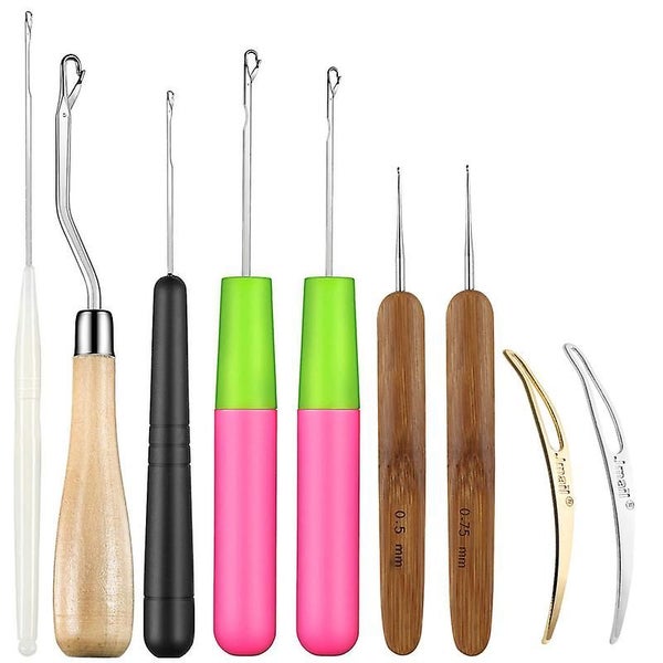 9 Pieces Bent Latch Hook Crochet Needle Set Latch Hook Dreadlocks Tool Crochet N Carousel 1