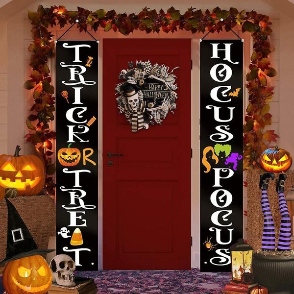Decorations Outdoor - Trick Or Treat Hocus Pocus Large Witch Banners Porch Sign Carousel 1