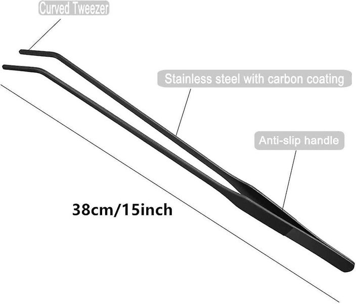 15 Inch Black Curved Aquarium Tweezers Stainless Steel Curved Tweezers With Carb Carousel 2