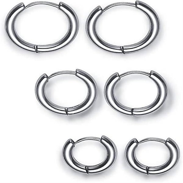 3 Pairs Titanium Stainless Steel Gold Hoop Piercing Earrings 8/10/12mm Carousel 1