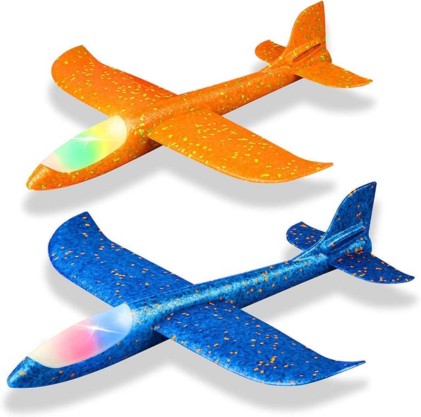 2 Pack Led Light Airplane,17.5" Large Throwing Foam Plane,2 Flight Mode Glider P Carousel 1