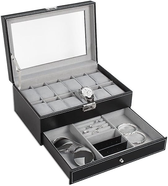 Lie Watch Box,12 Slot Double-layer Watch Box Premium Display Craft,luxury Case Carousel 1