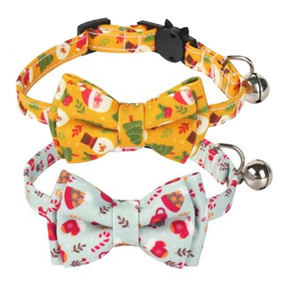 2 Pack/set Christmas Cat Collar Breakaway With Cute Bow Tie And Bell Carousel 2
